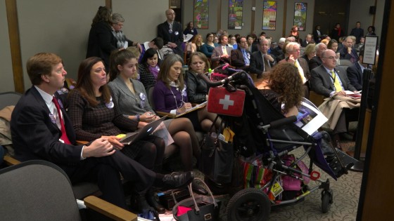 The families attend a Virginia General Assembly committee hearing in Richmond, Virginia.