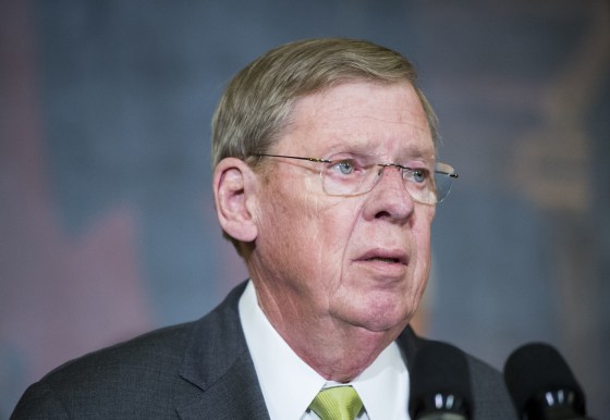 Sen. Johnny Isakson, R-Ga., speaks during a ceremony in the Capitol on Feb. 10, 2015.