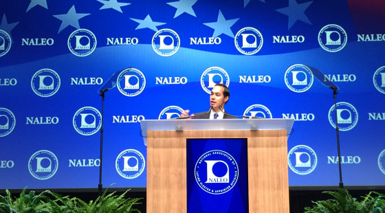 Caption: HUD Secretary Julian Castro addresses the National Association of Elected and Appointed Officials 2015 conference in Las Vegas. 
