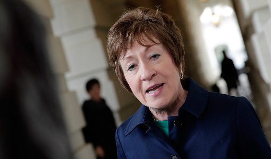 Sen. Susan Collins (R-ME) speaks to members of the press at the U.S. Capitol following a meeting at the White House between Republican members of the U.S. Senate with U.S. President Barack Obama on settling the debt limit and government funding issues October 11, 2013 in Washington, DC. The U.S. government shutdown is entering its eleventh day as the U.S. Senate and House of Representatives remain gridlocked on funding the federal government.