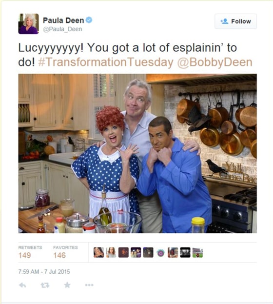 Paula Deen Catches Heat for Tweet of Son, Bobby Deen, in Brownface