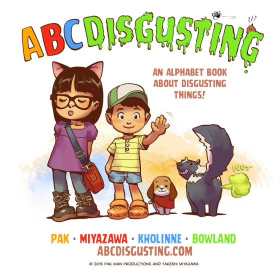 “ABC Disgusting” by Greg Pak, Art by Takeshi Miyazawa with colors by Jessica Kholinne, an Asian American boy tries to shock his older sister with an alphabetical series of disgusting things, but in the end, she hits him with what might be the biggest gross-out of all.