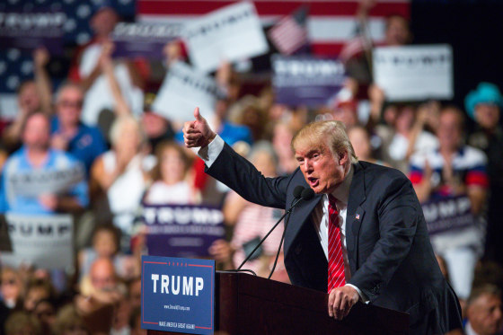 Republican Presidential candidate Donald Trump addresses supporters during a political rally at the Phoenix Convention Center on July 11, 2015.
