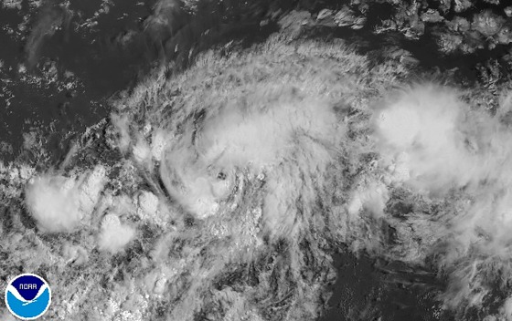 Image: Tropical Storm Danny is seen in the Atlantic Ocean in this image from the NOAA GOES-East satellite
