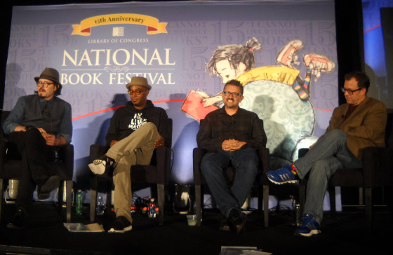 Washington Post cartoonist Michael Cavna, syndicated cartoonist Keith Knight, syndicated cartoonist Lalo Alcaraz, Chicago Tribune editorial cartoonist Scott Stantis at 15th Annual National Book Festival, Walter E. Washington Convention Center, Washington, D.C. September 5, 2015