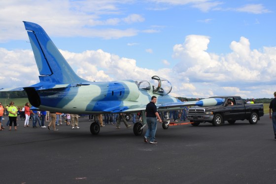 The jet, identified as an Aero L-39, seen before the crash at a Tennessee airshow Saturday.