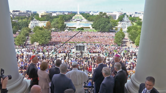 Pope Francis greets the crowd at the U.S. Capitol