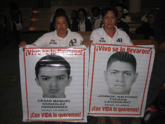  Hilda Hernández and Hilda Legideño are two mothers of the 43 missing students in Mexico who have come to the U.S. during the Pope's visit.