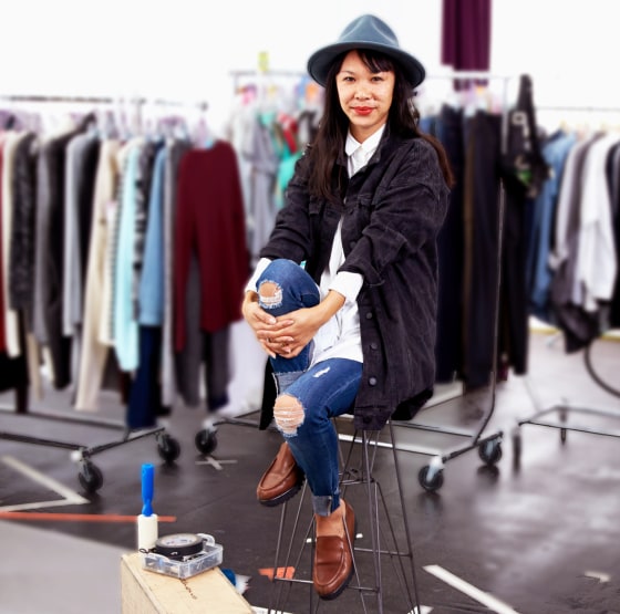 Mai-Lei Pecorari's clothing line, Kin-tsugi Goods, contains handmade pieces with upcycled garments and garnished with gold accents, and, she says, is deeply influenced by her Taiwanese heritage.