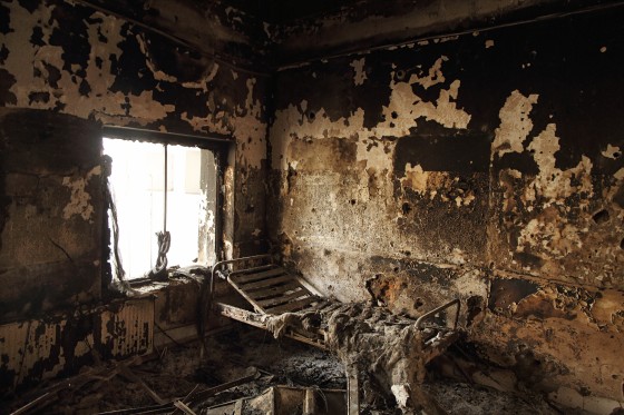 A bed frame remains in a room of the Outpatient Department building at the Doctors Without Borders hospital in Kunduz, Afghanistan. 