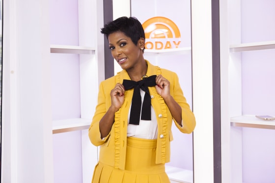 yellow pussybow blouse