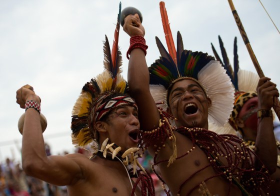 Image: Brazilian Pataxos celebrate the victory in archery