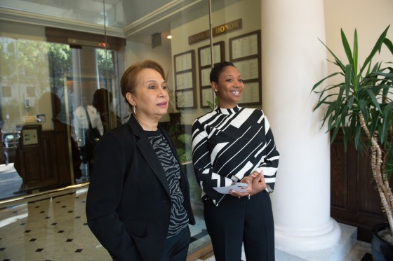 LaDavia Drane, (right) Hillary Clinton's Director of African American outreach, stands with Alexis Herman (left), former Secretary of Labor under President Bill Clinton.