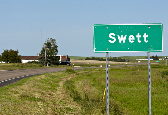 A highway marker announces the small town of Swett in southwestern South Dakota in 2014.