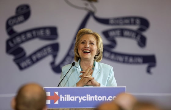 Image: File photo of United States Democratic presidential candidate Hillary Clinton speaking about college affordability during a town hall meeting in Dubuque
