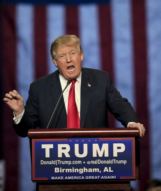 Image: U.S. Republican presidential candidate Donald Trump speaks at a rally at the Birmingham Jefferson Civic Complex in Birmingham