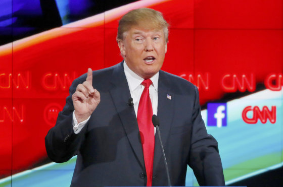 Image: Republican U.S. presidential candidate businessman Donald Trump speaks during the Republican presidential debate in Las Vegas