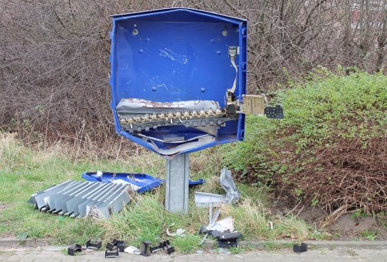 Image: The remains of the condom dispenser after an explosion in Schoeppingen, Germany.