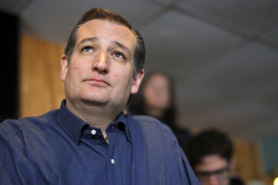 Image: U.S. Republican presidential candidate and Senator Ted Cruz pauses while speaking during a campaign stop at Lino's Restaurant in Sanbornville