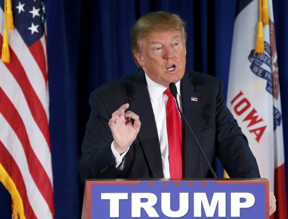 Image: Republican presidential candidate Trump speaks at The Wright Place while campaigning in Norwalk, Iowa