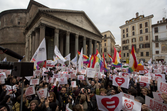 Image: Saturday's 'Family Day' rally against same-sex unions comes after gay activists flooded Italy's streets Jan. 23 in favor of the proposed law.