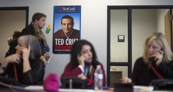 Image: Volunteers for Republican presidential candidate Ted Cruz
