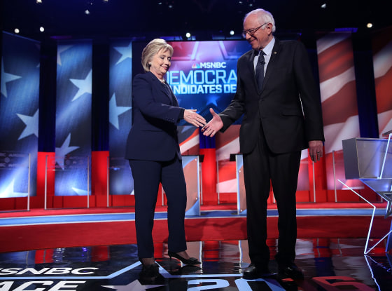 Image: Democratic Presidential Candidates Hillary Clinton And Bernie Sanders Debate In Durham, New Hampshire