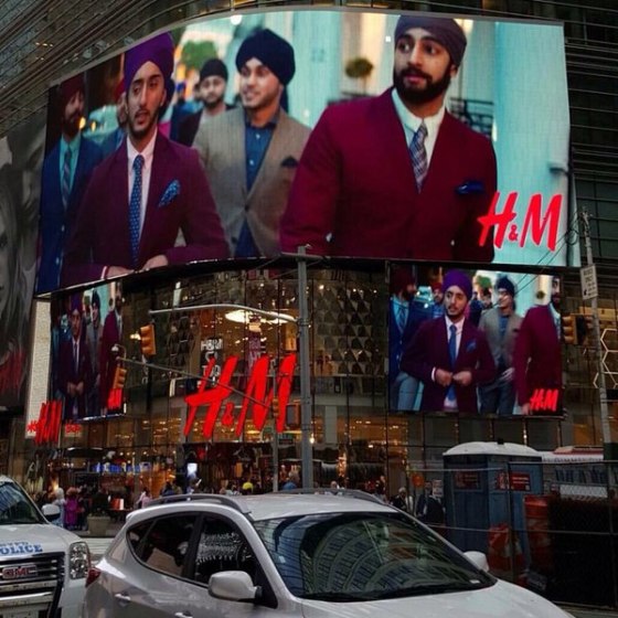 H&M's digital billboard in Times Square featuring Sikh models.