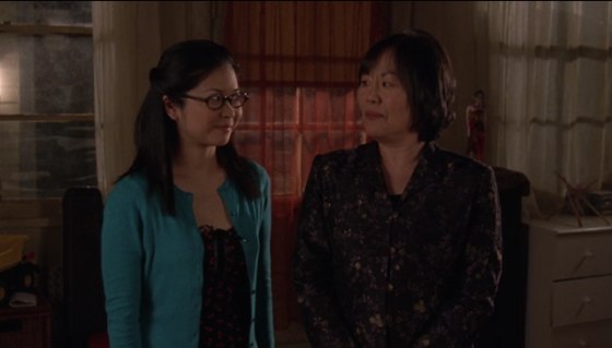 This screenshot from "Gilmore Girls" shows Emily Kuroda with her TV daughter, portrayed by Keiko Agena.