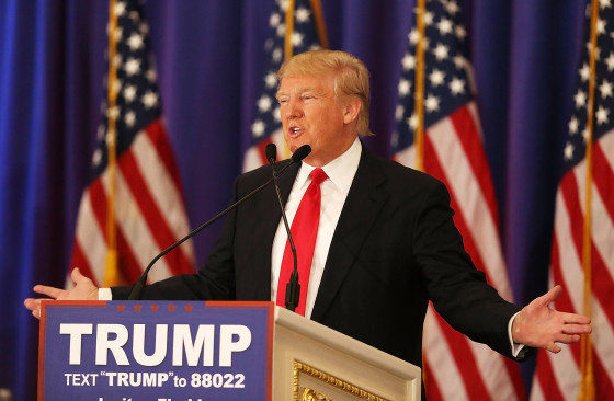 Image: Republican presidential candidate Donald Trump speaks during a press conference