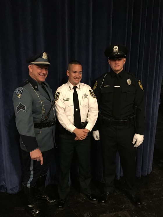 Deputy John Kotfila Jr. with his father Sergeant John Kotfila Sr. with the Massachusetts State Police and his brother Officer Michael Kotfila of the Plymouth Police Department.