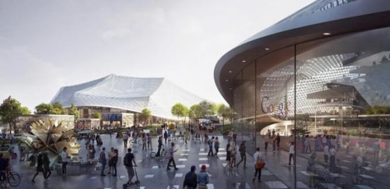 Handout of an artist's rendering of the proposal to re-develop part of Google Headquarters North Bayshore campus in Mountain View