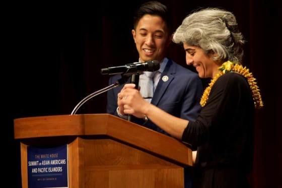 White House Initiative on Asian Americans and Pacific Islanders deputy director Jason Tengco and executive director Kiran Ahuja deliver opening remarks at the White House Summit on AAPIs, May 12, 2015.