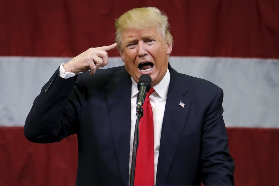 Image: U.S. Republican presidential candidate Donald Trump speaks at a campaign event in an airplane hanger in Rome, New York