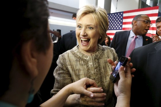 Image: Democratic U.S. presidential candidate Hillary Clinton greets supporters at Southwest College in Los Angeles