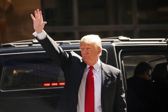Image: Donald Trump returns to his midtown office after voting on primary day in New York