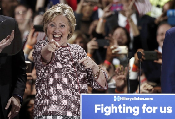 Image: Democratic presidential candidate Hillary Clinton arrives onstage at her New York presidential primary night rally in New York
