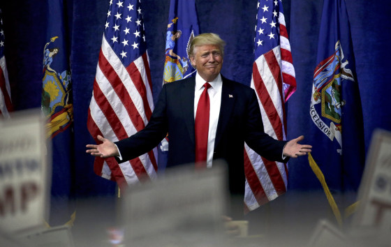 Image: U.S. Republican presidential candidate Donald Trump reacting at a campaign rally in Bethpage