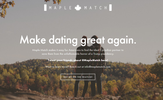 Screengrab of Maple Match's homepage, an upcoming matchmaking service.