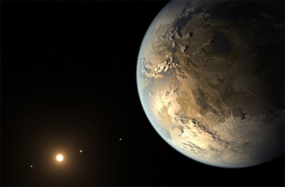 Artist's illustration of Kepler-186f, an exoplanet similar in size to Earth that appears to orbit in the habitable zone of its parent star.