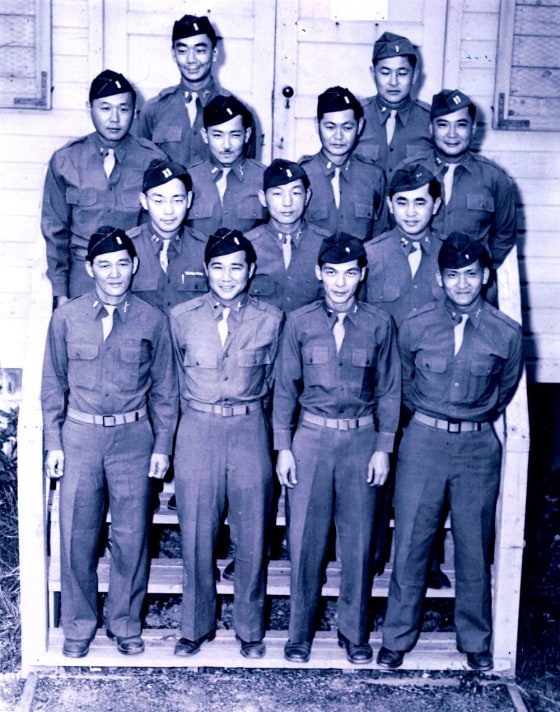 Officers of the primarily-Nisei 100th Infantry Battalion at Camp McCoy during World War II.