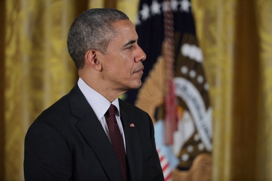 U.S. President Barack Obama presides in the East Room of the White House.