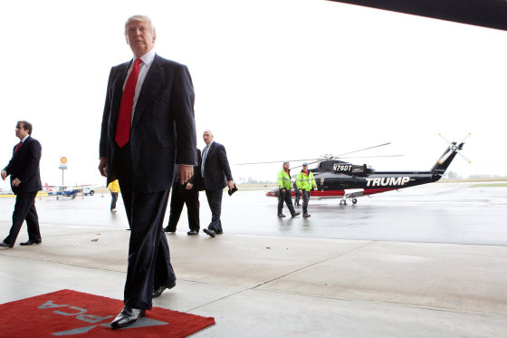Image: Trump arrives to speak to the media at Pease International Trade Port