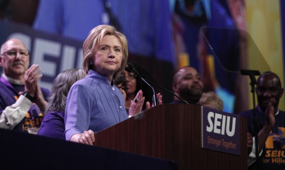 Image: Democratic Presidential Candidate Hillary Clinton Speaks At SEIU International Convention In Detroit