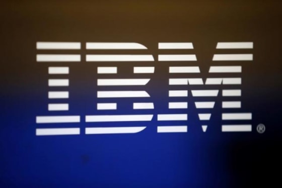The logo of Dow Jones Industrial Average stock market index listed company IBM (IBM) is seen in Los Angeles