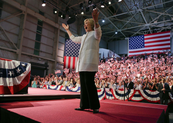Hillary Clinton reacts to supporters during a presidential primary election night rally in New York.