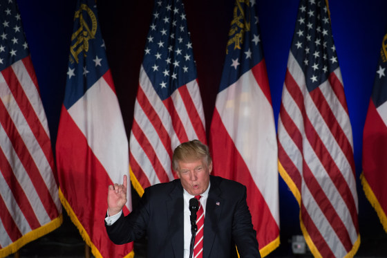 Image: Donald Trump speaks during a campaign rally at The Fox Theatre