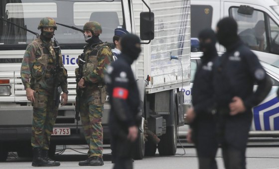 Image: Police block access to a mall in Brussels, Belgium