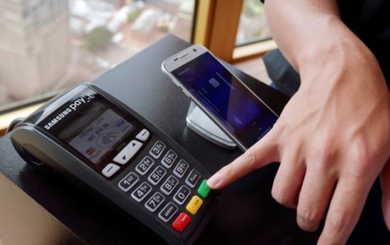 Samsung's new Samsung Pay mobile wallet system is demonstrated at its Australian launch in Sydney