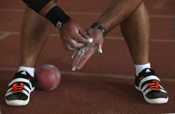 Mostafa Hassan training at the Glenn Morris Field House at the Colorado State University in Fort Collins, Colorado.
